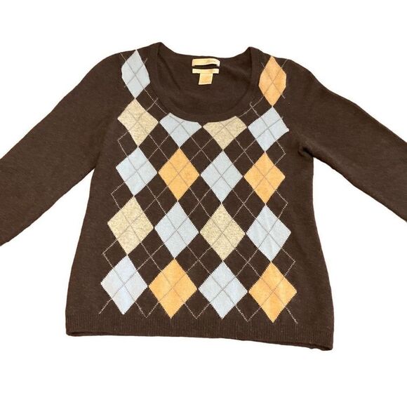 Fiona Cash 3/4 Length Sleeve Argyle Sweater, Medium. Cashmere. So Taylor Swift! - Picture 1 of 11